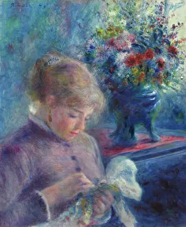 Impressionist art Glass Frame Collection: Young Woman Sewing, 1879. Creator: Pierre-Auguste Renoir