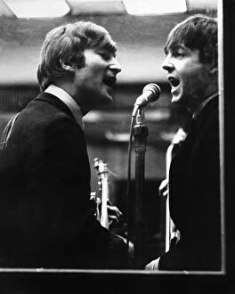 Music Framed Print Collection: John Lennon and Paul McCartney in a recording studio