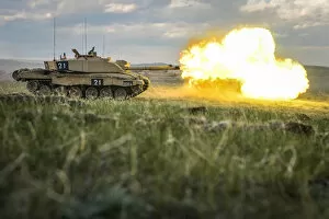 Army Framed Print Collection: Challenger 2 Tank Firing at BATUS
