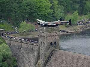 War memorials Metal Print Collection: Dambuster Lancaster Soars Again Over the Derwent Valley Dam