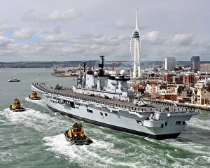 Royal Navy Framed Print Collection: Royal Navy Aircraft Carrier HMS Illustrious Returns To Portsmouth Folllowing Refit