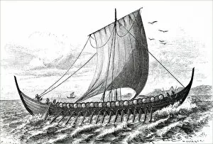Viking Ship Collection: Engraving depicting a Norse / Viking ship typical of the 10th century