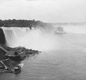 Boat Tour Collection: Historic image in black and white of the Maid of the Mist boat at Niagara Falls; Niagara Falls