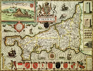 Early Maps Photographic Print Collection: Cornwall Historical John Speed 1610 Map