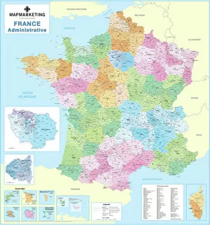 Masterful detailing in art Canvas Print Collection: France Administrative Political Map