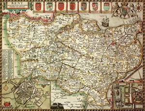 British Empire Maps Metal Print Collection: Kent Historical John Speed 1610 Map