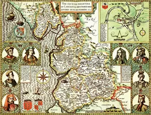 British Empire Maps Premium Framed Print Collection: Lancashire Historical John Speed 1610 Map