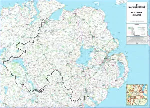 Belfast Premium Framed Print Collection: Northern Ireland Road Map
