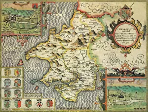 British Empire Maps Metal Print Collection: Pembrokeshire Historical John Speed 1610 Map