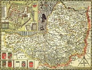 British Empire Maps Metal Print Collection: Somerset Historical John Speed 1610 Map