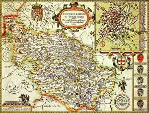 British Empire Maps Metal Print Collection: Yorkshire West Riding Historical John Speed 1610 Map