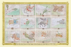 those present Metal Print Collection: Complete Set of Bevis Star Charts of the Signs of the Zodiac in Early Color