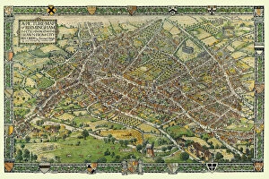 Industrial Premium Framed Print Collection: A Conjectural Picture Map of Birmingham In 1730