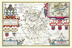 British Empire Maps Premium Framed Print Collection: Old County Map of Bedfordshire 1611 by John Speed