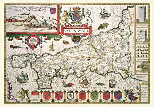 British Empire Maps Canvas Print Collection: Old County Map of Cornwall 1611 by John Speed