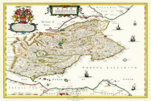Early Maps Photographic Print Collection: Old County Map of Fife 1654 by Johan Blaeu from the Atlas Novus