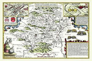 British Empire Maps Pillow Collection: Old County Map of Hertfordshire 1611 by John Speed