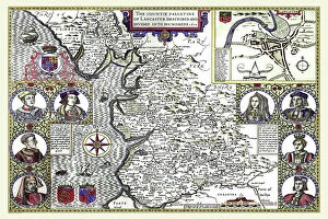 John Speed Poster Print Collection: Old County Map of Lancashire 1611 by John Speed