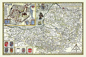 John Speed Canvas Print Collection: Old County Map of Somersetshire 1611 by John Speed