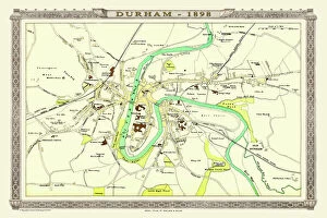 Maps Collection: Old Map of Durham 1898 from the Royal Atlas by Bartholomew