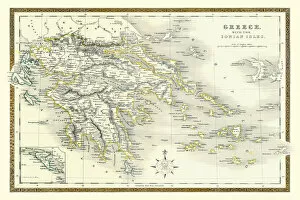Greece Photographic Print Collection: Old Map of Greece with the Ionian Isles 1852 by Henry George Collins