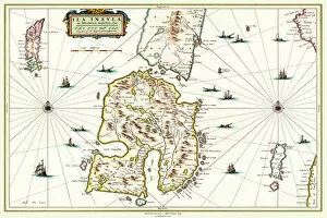 Masterful detailing in art Fine Art Print Collection: Old Map of the Isle of Islay Scotland 1654 by Johan Blaeu from the Atlas Novus