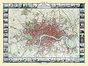 Buckingham Palace Glass Frame Collection: Old Map of London 1851 by John Tallis