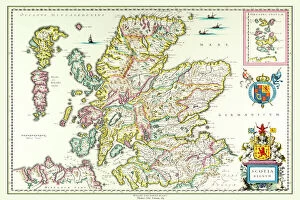 Willem Janszoon Blaeu Greetings Card Collection: Old Map of Scotland 1635 by Willem & Johan Blaeu from the Theatrum Orbis Terrarum