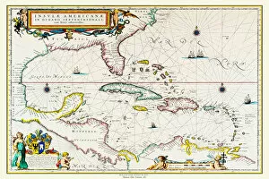 Willem Janszoon Blaeu Photo Mug Collection: Old Map of The West Indies 1662 by Willem & Johan Blaue from the Theatrum Orbis Terrarum
