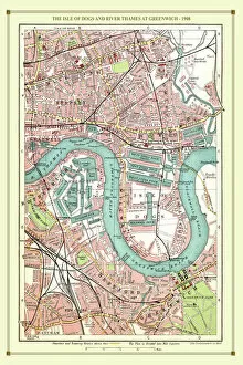 Greenwich Framed Print Collection: Old Street Map of The Isle of Dogs and River Thames at Greenwich 1908