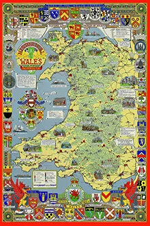Wales Pillow Collection: Pictorial History Map of Wales and Monmouth 1966