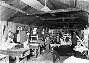 Hillingdon Pillow Collection: Apprentices working in the Padcroft carpentry shop in Yiewsley 1933
