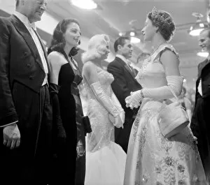 Tiara Collection: Ava Gardner with the Queen during a Royal Command Film Performance, October 1955