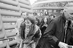 Stone Partridge Photo Mug Collection: David Cassidy, singer, actor and musician, leaves Londons Heathrow Airport in 1973