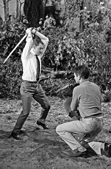 Sets Collection: Derek Ware fight co-ordinator runs through the fight scene with the Ian (William Russell