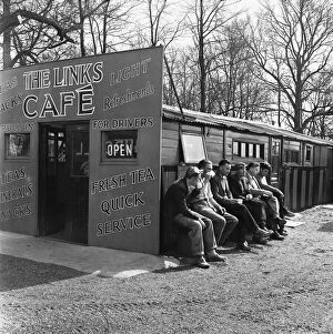 Related Images Photo Mug Collection: Drivers take a well earned break from the road, with a refreshing cup of tea at The Links