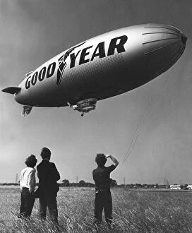 Related Images Pillow Collection: The Goodyear Europa airship arrives at Sunderland Airport for a week long visit to