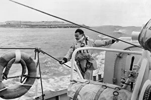 Emergency Services Metal Print Collection: Keeping a lookout during exercises of the Barry lifeboat in the Bristol Channel is crew