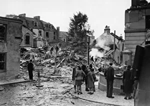 Destruction Collection: Scene showing a destroyed residential street in the city of Plymouth following an air