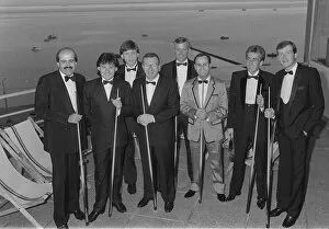 Snooker Photographic Print Collection: Snooker 1986 The magnificent seven with Barry Hearns at Southend Willie Thorn Jimmy White