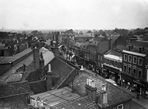 Hillingdon Pillow Collection: Woolworths and the High Street shops in Uxbridge from church tower