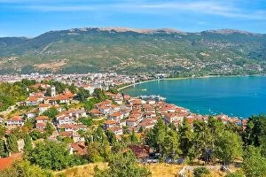 Lake Ohrid Fine Art Print Collection: Aerial panorama viev of Ohrid old town, Macedonia