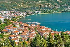 Lake Ohrid Pillow Collection: Aerial viev of Ohrid city, Macedonia