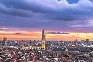 Belgium Pillow Collection: Antwerp, Belgium cityscape from above at twilight