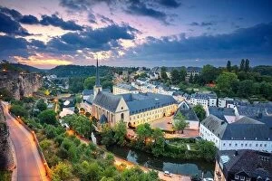 Luxembourg Pillow Collection: Luxembourg City. Aerial cityscape image of old town Luxembourg during beautiful summer sunrise