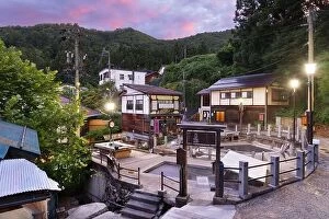 Historic Collection: Nozawa Onsen, Japan at dawn with Ogama baths