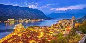 Twillight Collection: Panoramic view of Kotor Old Town, Montenegro