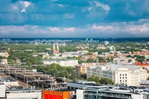 Latvia Photo Mug Collection: Riga, Latvia. Aerial Cityscape In Sunny Summer Day. Top View Of Landmarks - Riga Central Station, St