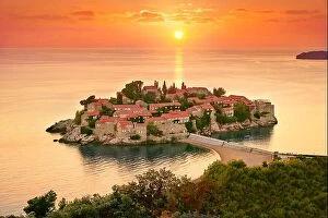Twillight Collection: Sunset time at Sveti Stefan Island near Budva, Montenegro