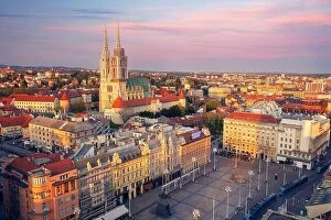 Croatia Metal Print Collection: Zagreb, Croatia. Aerial cityscape image of Zagreb capital city of Croatia at sunset